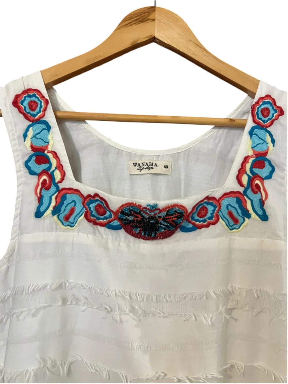 Wanama Lifestyle White Fringe Embroidered Beach Cover Up Dress Small